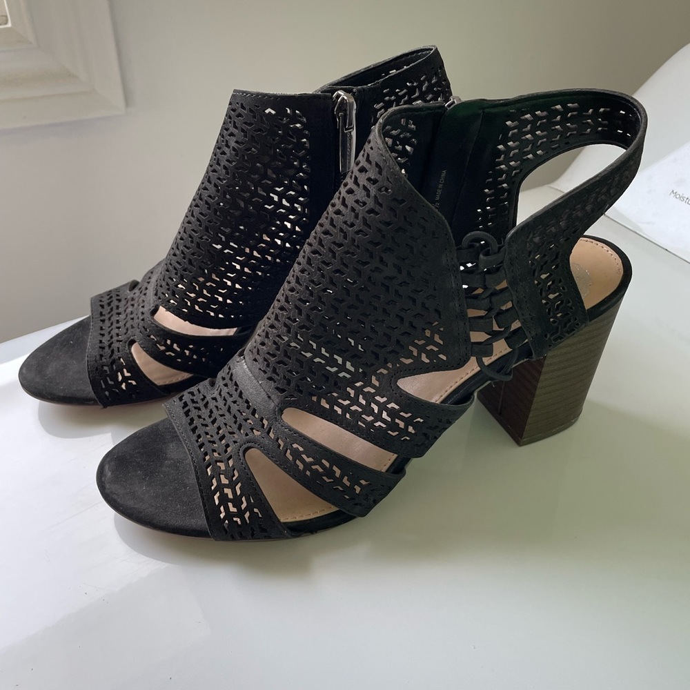 Vince Camuto Black Block Heel Peep-Toe Booties